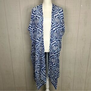 Rachel Zoe Long Duster Cardigan One Size Open Front Sheer Kimono‎ Slv Ikat Print